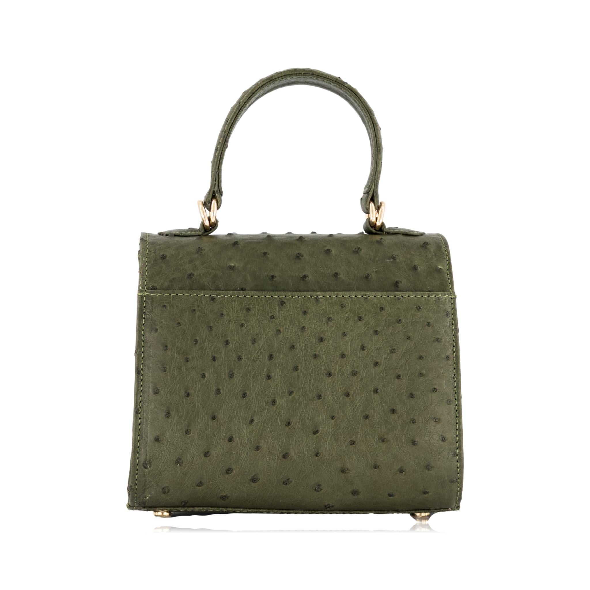 バッグ Ostrich leather 2way handbag green Ostrich Box Bag